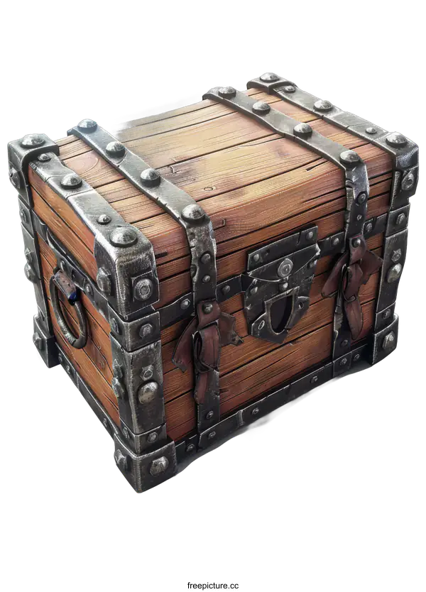 [Transparent Background PNG]An illustration of a wooden treasure chest with metal reinforcements.