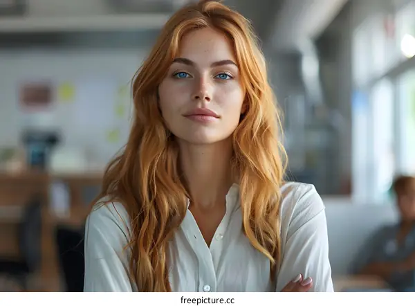 portrait of a beautiful redheaded woman in a white shirt