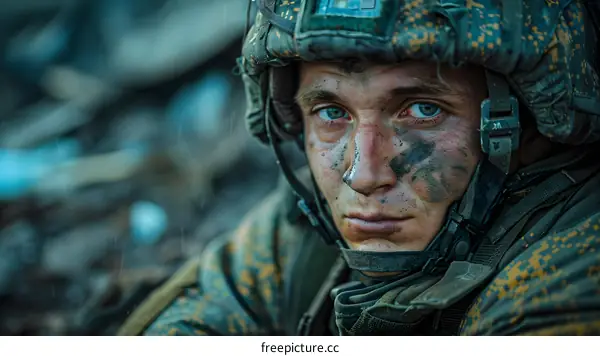 Portrait of a soldier in the rain