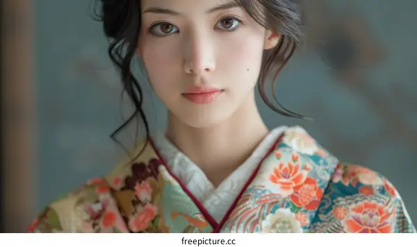 Portrait of a beautiful young woman in a kimono