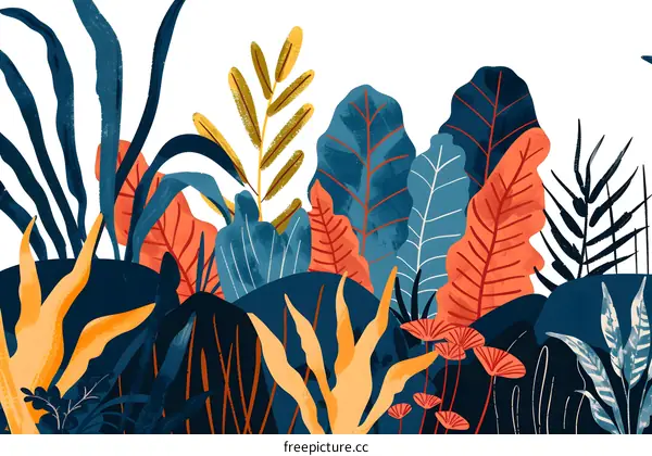 Colorful Illustration of Tropical Plants