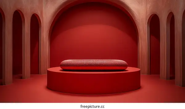 Red Geometric Display Pod with Archway