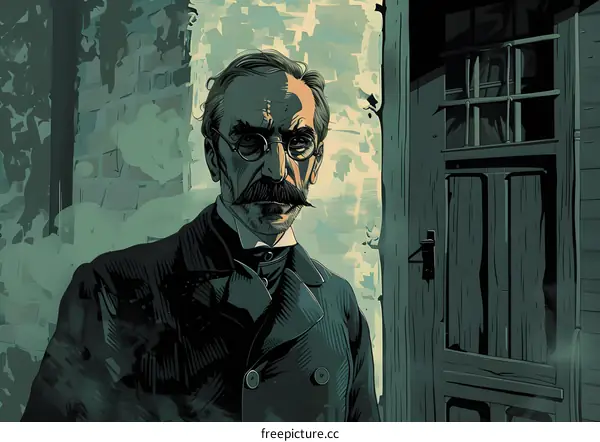 Portrait Illustration of a Man with a Mustache and Glasses