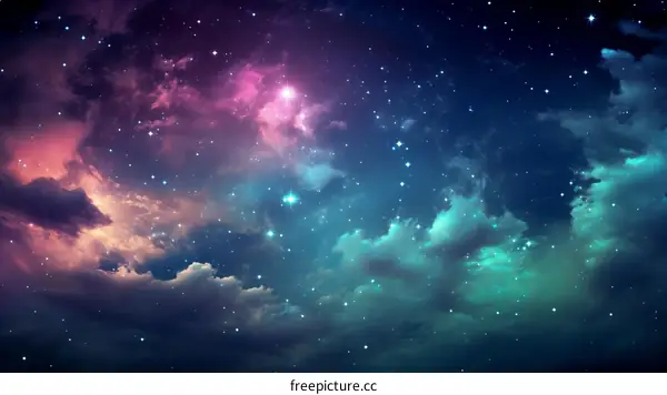 Starry Night Sky with Clouds and Nebulae