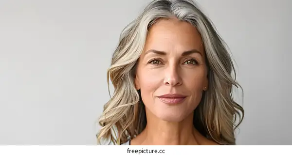 portrait of a beautiful middle aged woman with gray hair