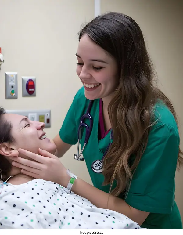 Smiling Nurse Providing Care and Support to a Patient in Hospital Room