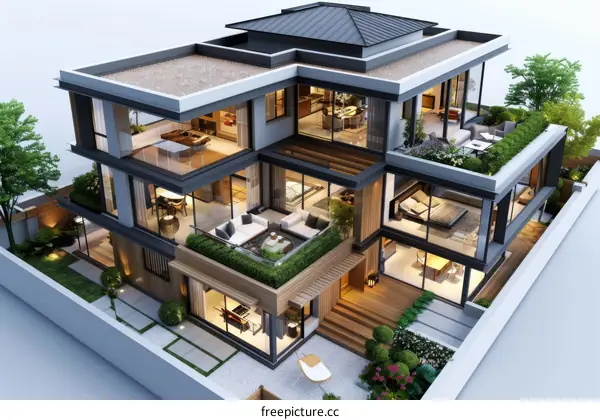 Modern Multi-Level House Design Illustration