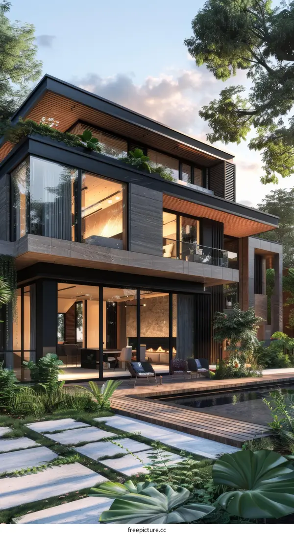 Modern Luxury House with Lush Tropical Landscaping