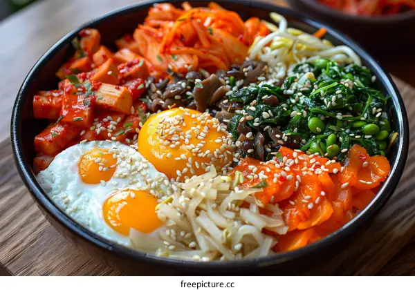 Korean Food, Bibimbap with Egg and Vegetables