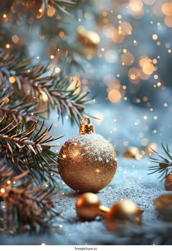 Christmas Ornament with Pine Branches and Snowflakes