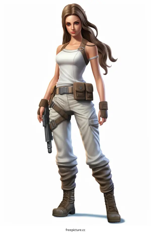 Illustration of a female soldier holding a gun