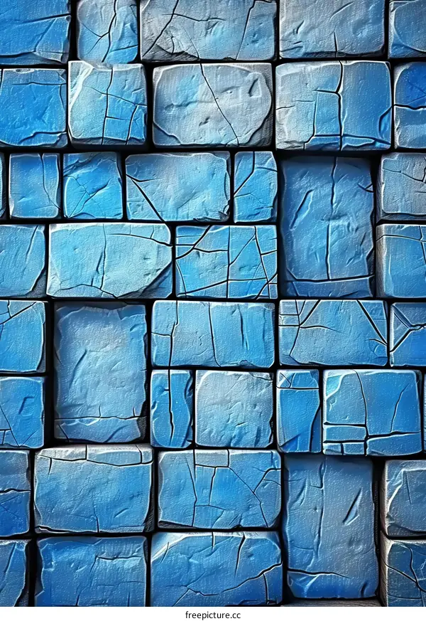 Blue Ceramic Tiles Surface with Cracks and Patterns