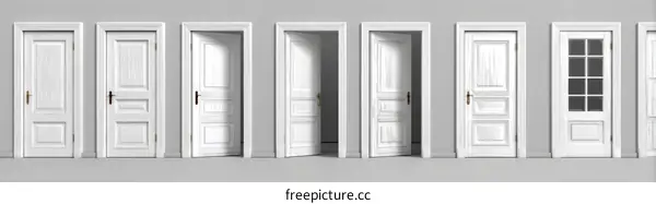 Multiple White Wooden Doors with Choices