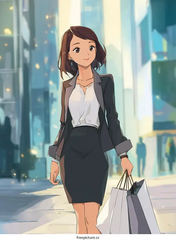 Business Woman Shopping in a Cityscape Illustration