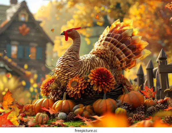Thanksgiving Turkey in Autumn Setting