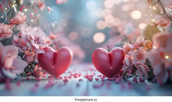 Pink hearts and flowers