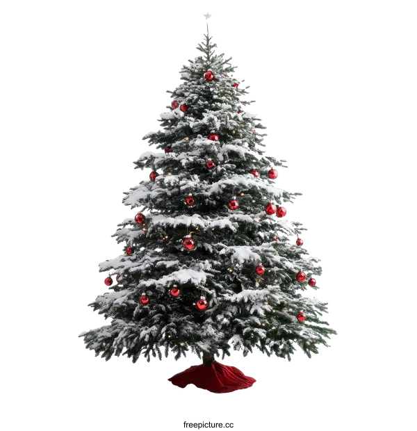 [Transparent Background PNG]Snowy Christmas Tree with Red Ornaments