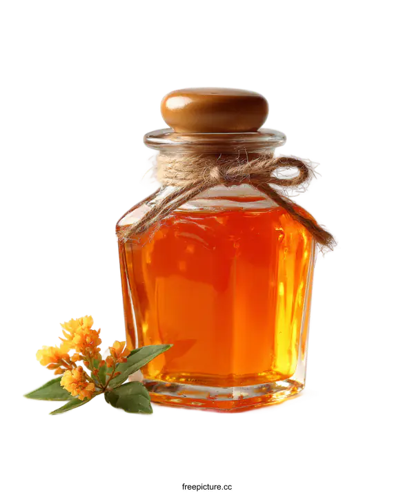[Transparent Background PNG]Amber Colored Glass Jar with Natural Herb Accents