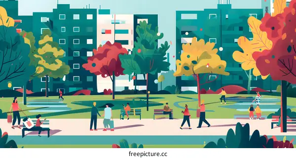 Autumn Park Cityscape Illustration