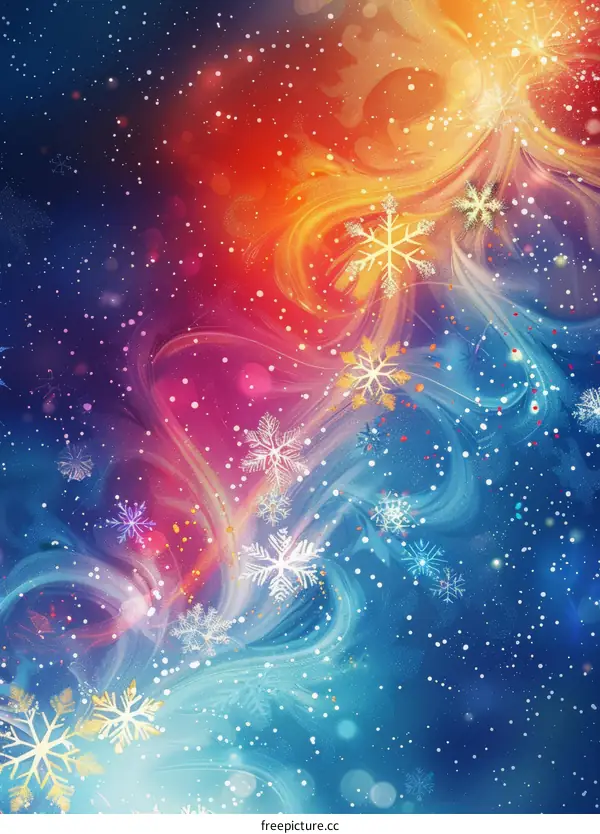 Starry Night Sky Adorned with Falling Snowflakes