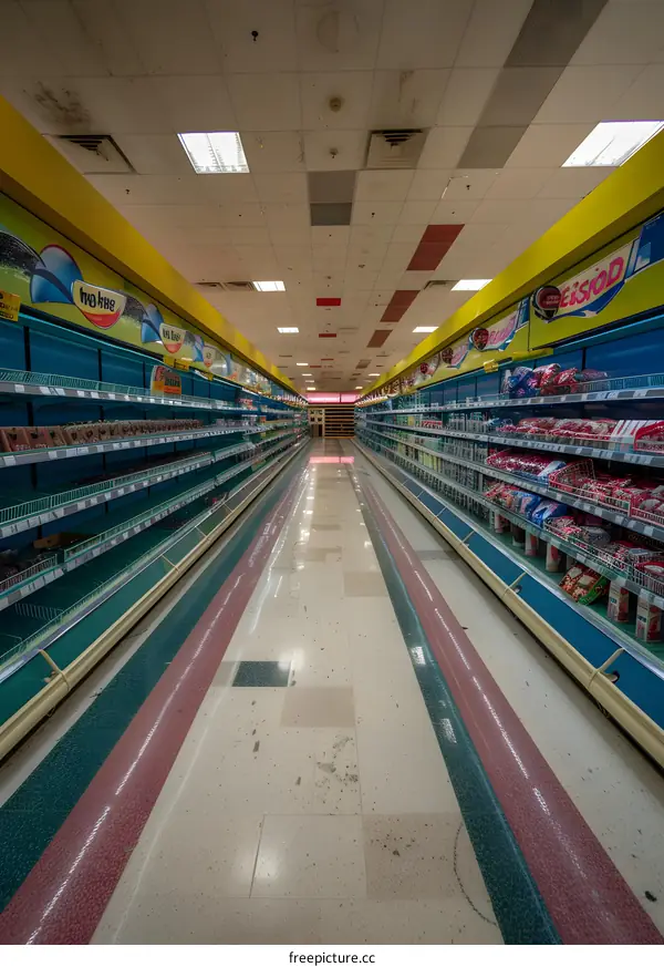 Empty Grocery Store Aisle With Shelving