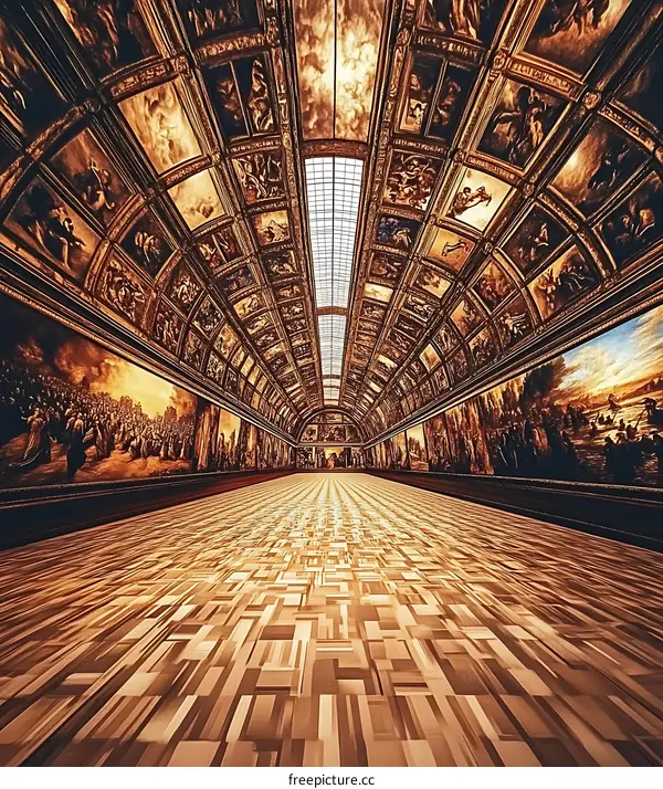 Art Gallery Hallway with a Wooden Floor
