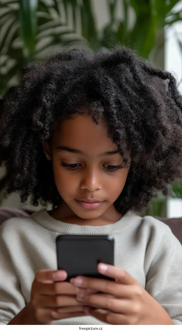 A Child Using a Smartphone in Casual Setting
