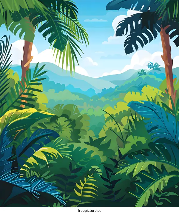 Tropical Rainforest Landscape Illustration