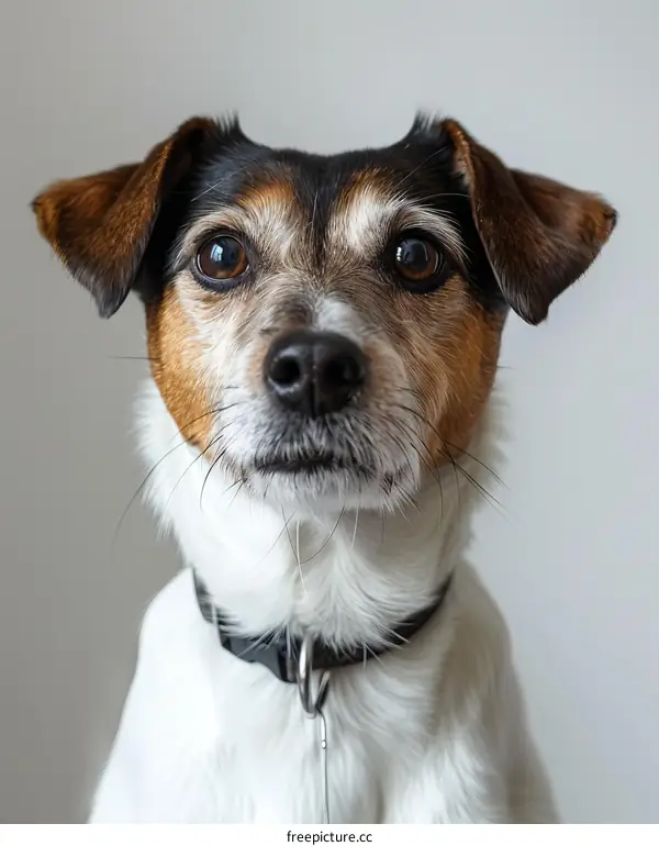 A cute brown and white dog looking at the camera