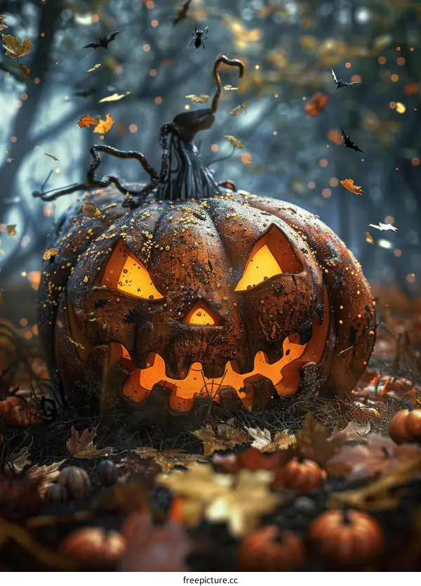 Spooky Halloween Pumpkin Carving Darkness Forest