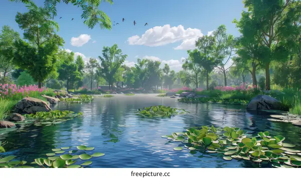 Tranquil Summer Lake with Lily Pads