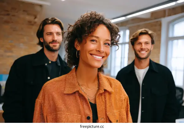 Happy colleagues in modern office setting