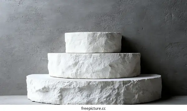 Abstract White Stone Steps Against Gray Concrete Wall