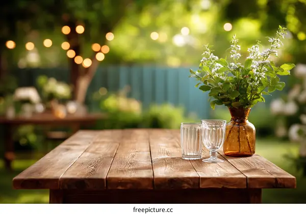 Rustic Garden Table Setting with Floral Arrangement