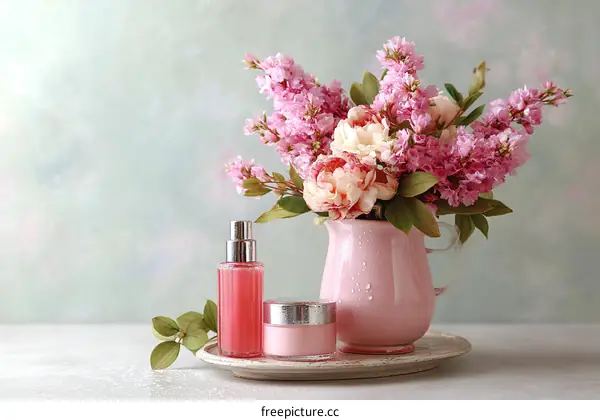 Pink Floral Beauty Products Display