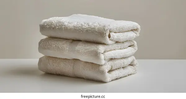 Three white towels stacked on top of each other