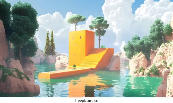 Surreal Minimalist Architecture Floating on Water