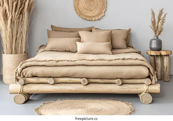 Modern Minimalist Bedroom Interior Design With Wooden Bed and Neutral Color Palette