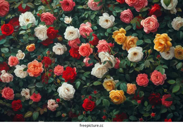 A beautiful painting of various types of roses