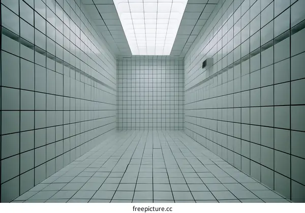 White Tiled Room with Fluorescent Light