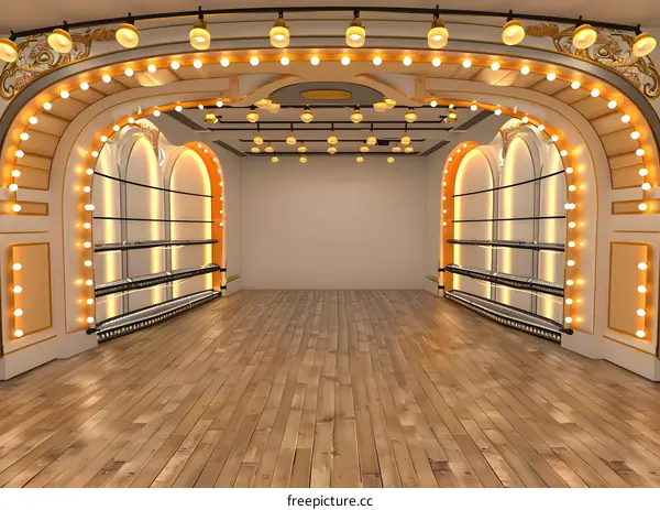 Empty Room with Golden Arches and Lights