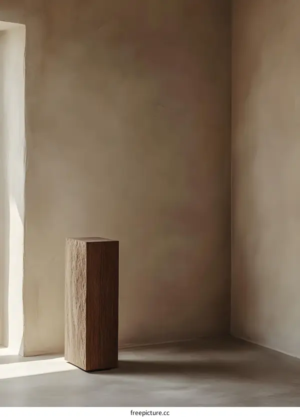 Minimalist Interior Design with a Wooden Block in the Corner