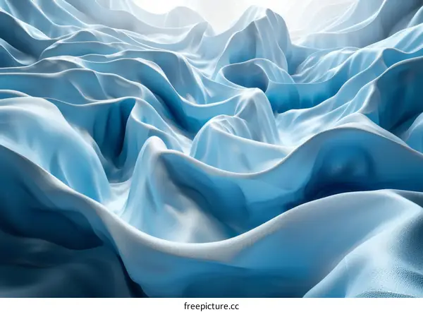 Blue silk fabric with wavy folds and ripples