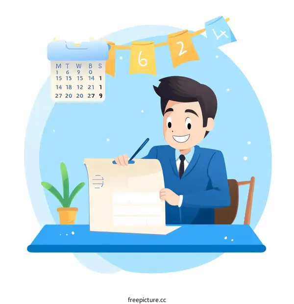 Business Professional Planning His Schedule with Calendar and Documents at His Office Desk