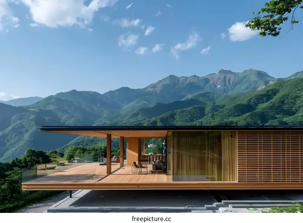 Modern Wooden House With Mountain View