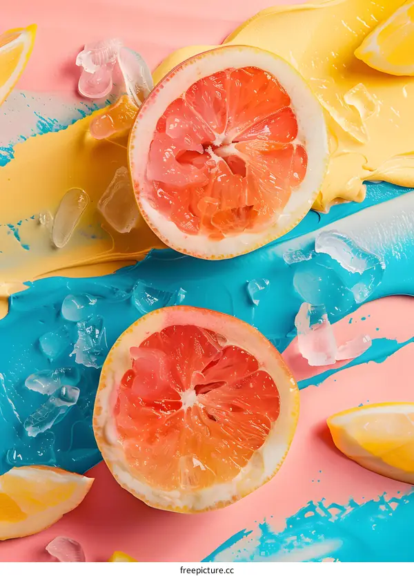 Summer Fruit with Abstract Paint Background