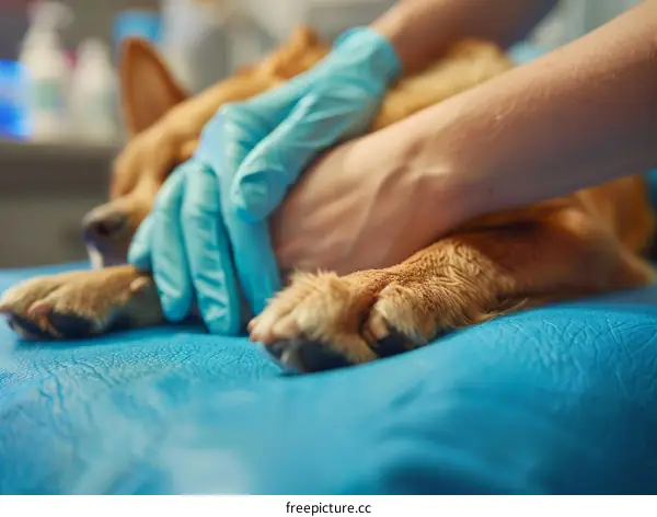 Veterinarian Examines a Dog's Paw