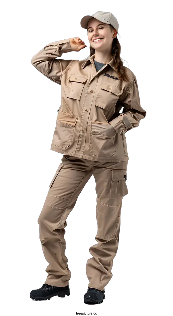 [Transparent Background PNG]Woman wearing workwear standing in front of a white background