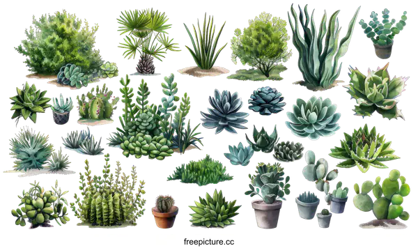 [Transparent Background PNG]Collection of Green Succulent Plants