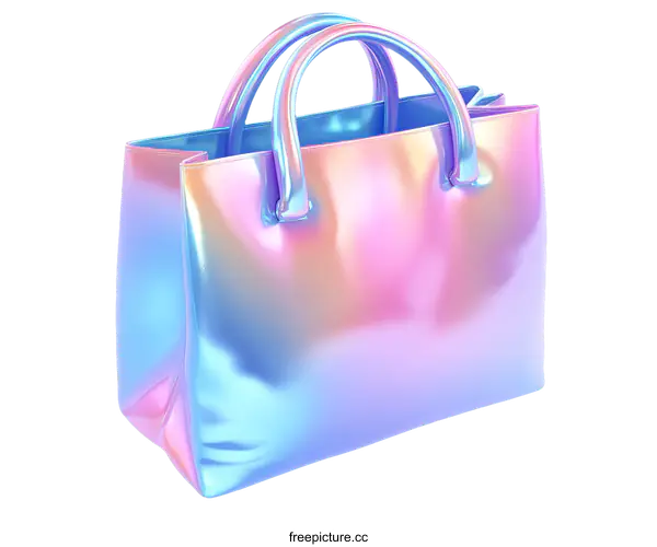 [Transparent Background PNG]Holographic Shopping Bag Design Illustration